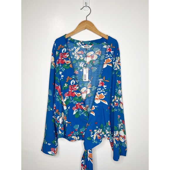 NWT Rolla’s Delilah Blue Floral Wrap Blouse Size Large - Picture 7 of 14